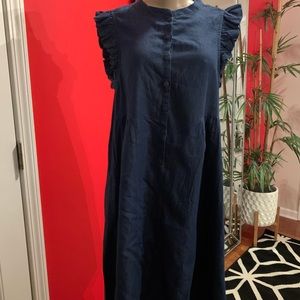 GAP frill sleeve denim button down dress